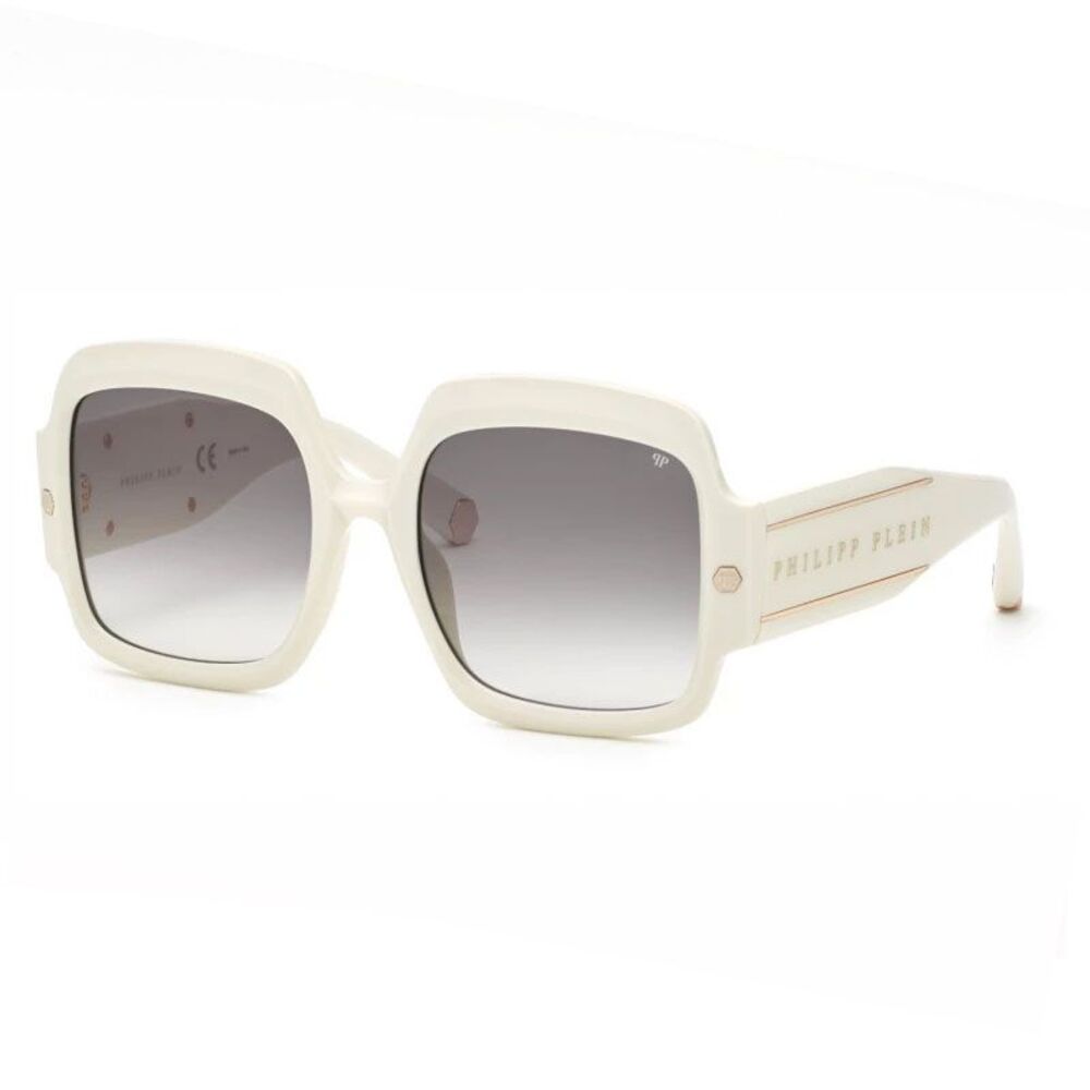 Philipp Plein Sunglasses Square Full Rim, White Frame and Grey Gradient Lens